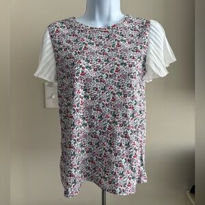 GAP White Floral Print Top with Red, Pink & Green Accents